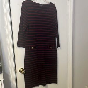 Talbots Black and Red Striped Long Sleeve Dress